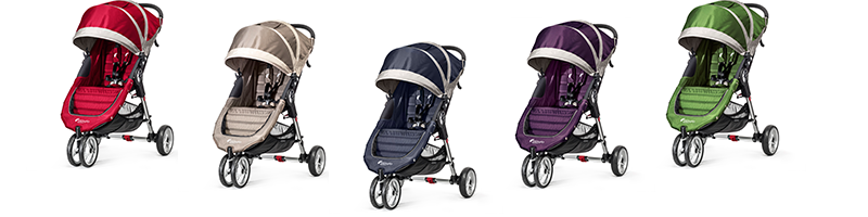 baby jogger CITY MINI™ 3-Rad 2014 in Crimson/Gray, Sand/Stone, Navy Blue/Gray, Purple/Gray und Lime/Gray