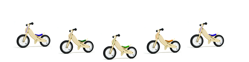 KOKUA LIKEaBIKE spoky mini 2014 in jeans, tannengrü, maigrün, orange und blau