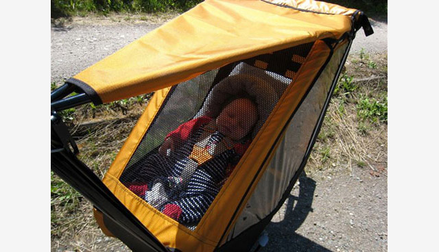 7 Monate alt Kinderanhaenger mit Baby